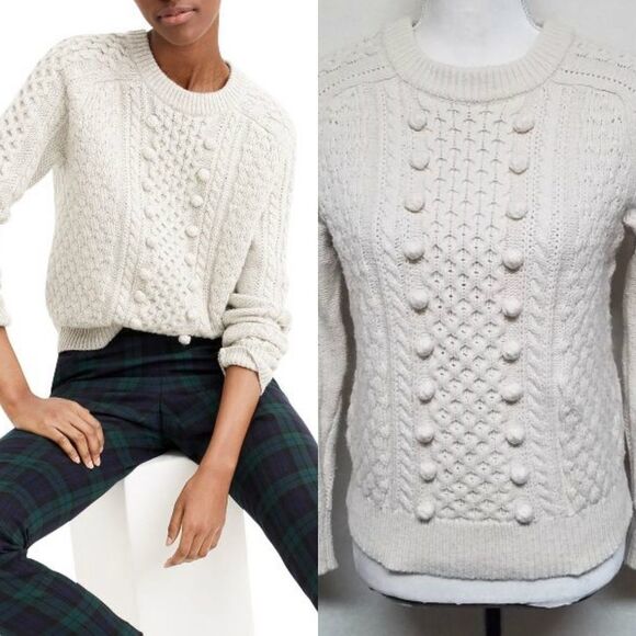 J. Crew Cream Popcorn Cable Knit Lambswool Sweater - Picture 1 of 10